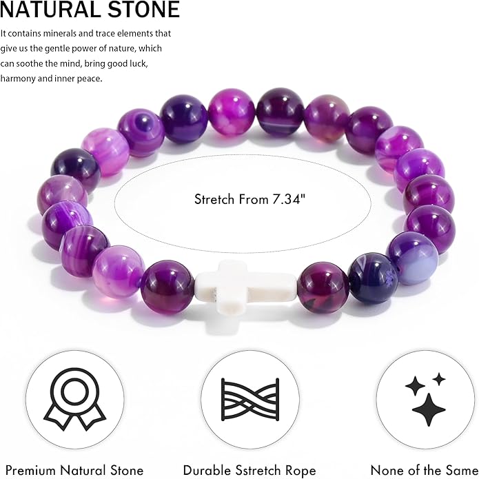 VIBILIA Cross Beaded Bracelets for Women, Inspirational Natural Heart Religious Bracelets for Women, Birthday Christian Gifts for Women on Thanksgiving Christmas Gifts