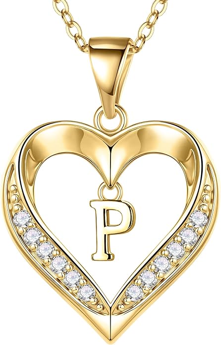 Turandoss Heart Initial Necklaces for Women - Dainty 14K Gold Plated CZ Heart Pendant Necklace with Tiny Letter A-Z, Non Tarnish Waterproof Trendy Jewelry Gifts for Mom Wife Girlfriend