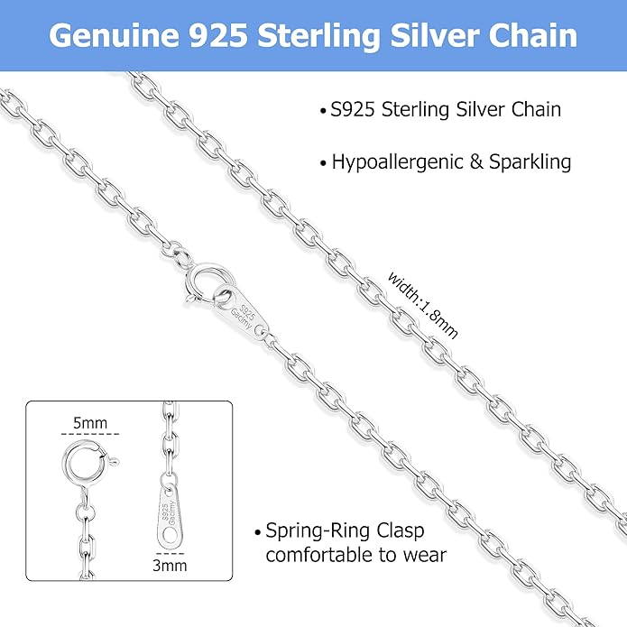 Gacimy 925 Sterling Silver Chain for Women, 1mm 1.3mm 1.5mm 1.8mm Cable Chain Necklaces