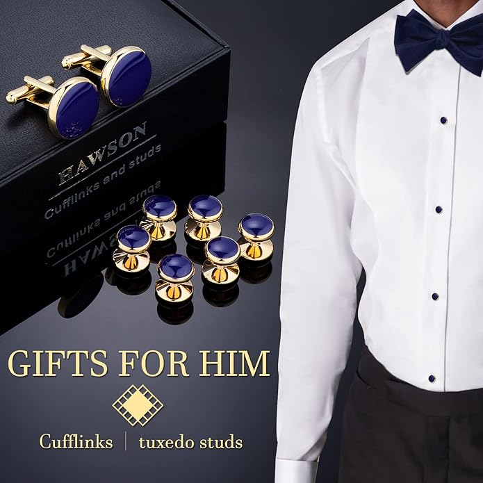 HAWSON Men’s Cufflinks and Tuxedo Studs Set with Gift Box; Men’s Jewelry or Accessories Suitable for Black Suit White Shirts Vest and Red Bow tie on Wedding or Anniversary and Birthday