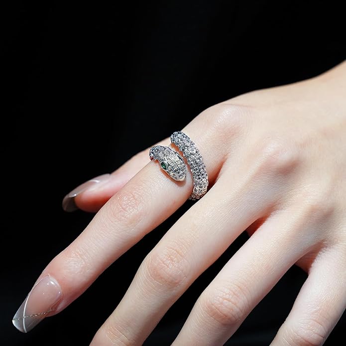 Aura & lrena Adjustable Snake Rings for Wome, 18K Gold or Platinum Plating Open-Ended Ring with AAA Cubic Zirconia Fashion Jewelry, Statement Gift Design Rings for Men and Women Non Tarnish