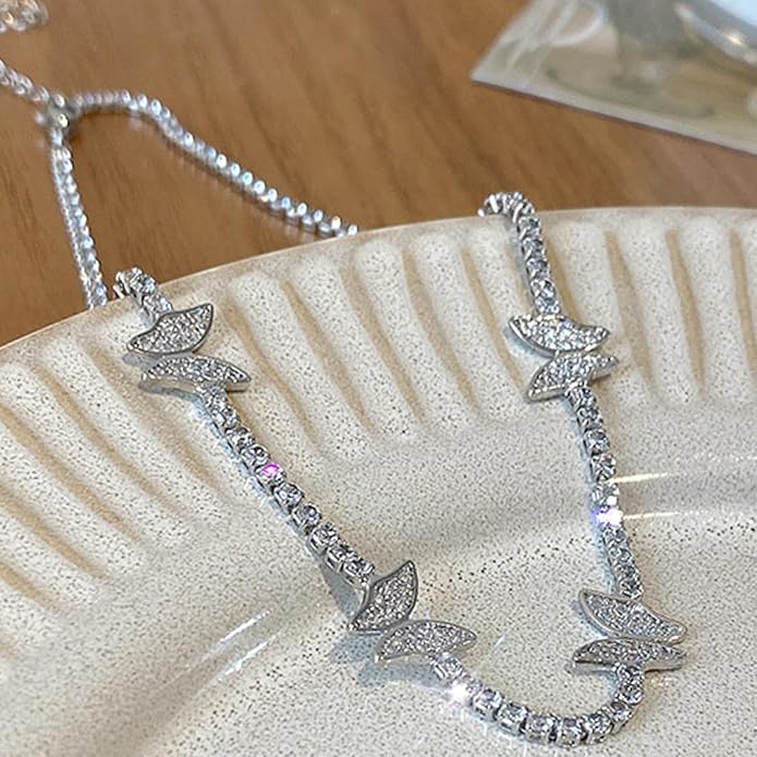 Tennis Necklace Bracelet for Women, Sterling Sliver, Dainty Chocker Necklace, Crystal Bracelet for Women, Wedding Jewelry for Bride, Sparkly Party Prom Hypoallergenic