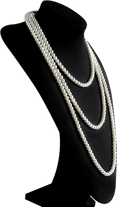 Long Pearl Necklaces for Women Cream White Faux Pearl Strand Layered Necklace Costume Jewelry