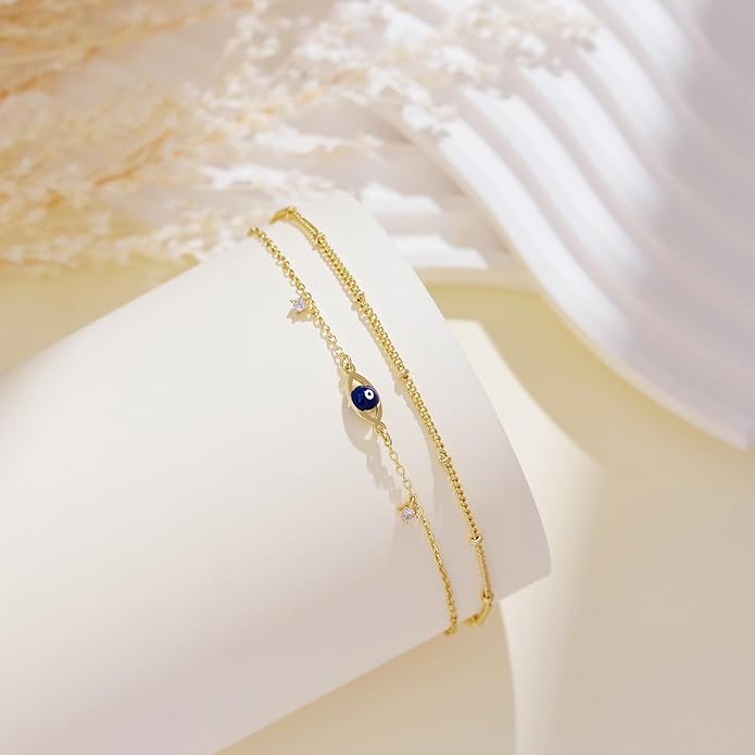 Sterling Silver Anklet Bracelets for Women Waterproof, 925 Sliver Plated CZ & Heart Charm Dainty Layer Anklets for Women Trendy, Simple Chain Anklets Set Gifts for Women, Jewelry Gifts for Her Women Mom Wife Girlfriend