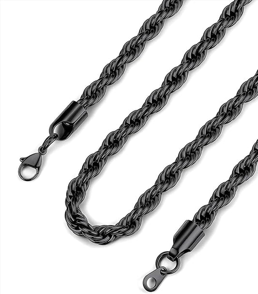 Bandmax Solid 1.5mm/2mm/3mm/6mm Rope Chains for Men Women 14K Gold Plated/Black Plated Stainless Steel Twist Chain 16-30 Inches, with Gift Box