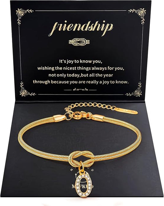 Friendship Bracelet for Women Gold Initial Bracelets 14K Gold Plated Knot Letter A-Z Initial Bracelet for Women Dainty Forever Layered Chain Bracelets Jewelry Birthday Gift for Best Friend