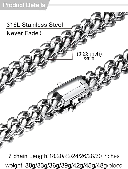 U7 Cuban Link Chain Necklace for Men, Stainless Steel/Black/Gold Mens Necklaces, Chunky Curb Chain Necklace in 6/9/12mm Width 18-30 Inches, Thick Choker Jewelry with Box Packed