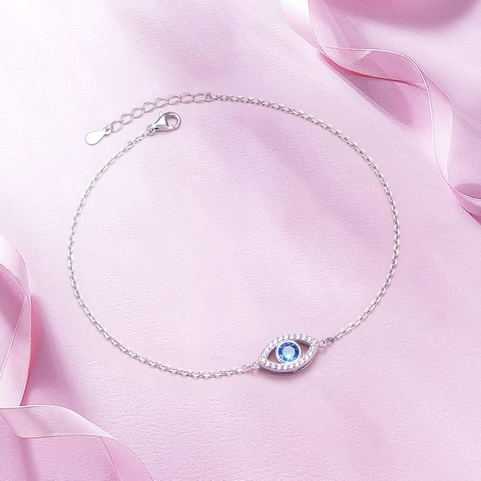 Anklet for Women S925 Sterling Silver Adjustable Foot Evil Eye Starfish Heart Bead Butterfly Celtic Knot Cross Multilayer Layered Ankle Bracelet Jewelry