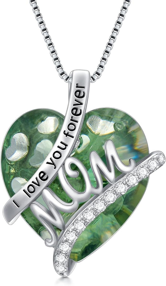 Mothers Day Gifts for Mom s925 Sterling Silver I Love You Forever Love Hear Mon Pendant Necklace with 12 Birthstone Jewelry Birthday Christmas Gifts for Women Grandma Mom Nana From Duaghter Son