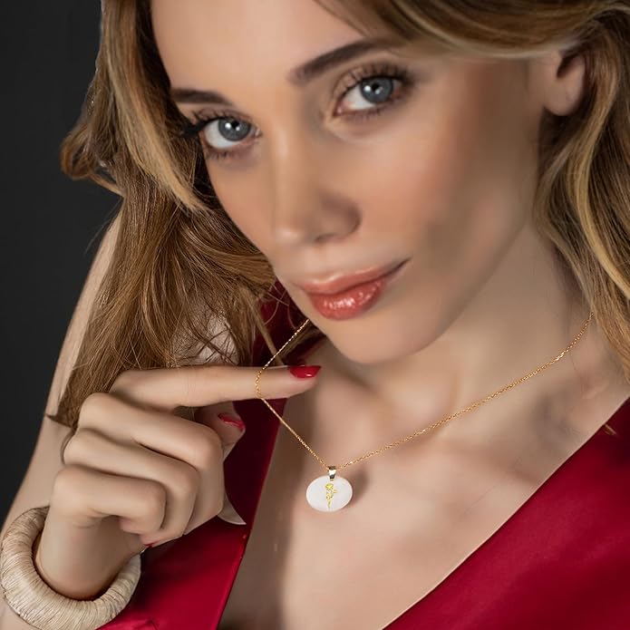 ONTHOLOGIE Birth Month Flower Necklace on Natural Mother of Pearl, 925K Sterling Silver Pendant Birth Flower Necklace, Personalized Birth Month Jewelry, Meaningful Gift for Women