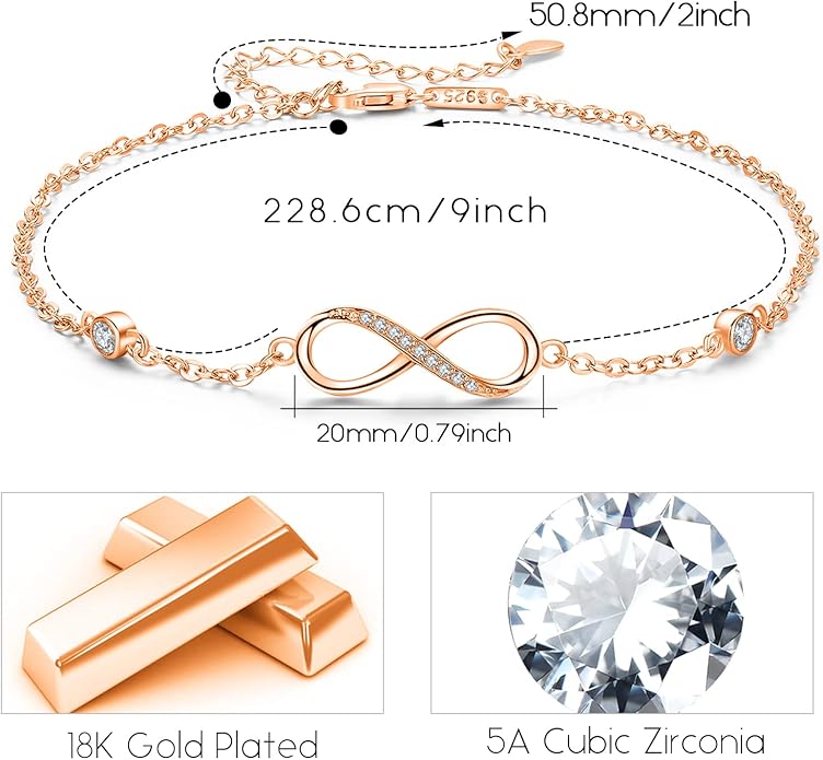 MEDWISE Womens Infinity Anklet Bracelet 925 Sterling Silver Endless Love Symbol Ankle Bracelet Adjustable Plus Size Large Bracelet Gifts for her Mother’s Day Gifts
