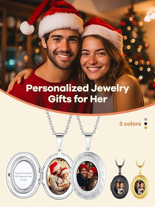Supcare Locket Necklace That Holds Pictures-Engraved Photo Pendant Custom Jewellery Gifts for Men Women (with Jewellery Gift Box)