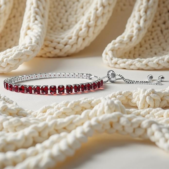 Italian Sterling Silver Women's Tennis Bracelets | Ladies' Sterling Silver Rope Adjustable Bracelet with Crystals | Gift for She