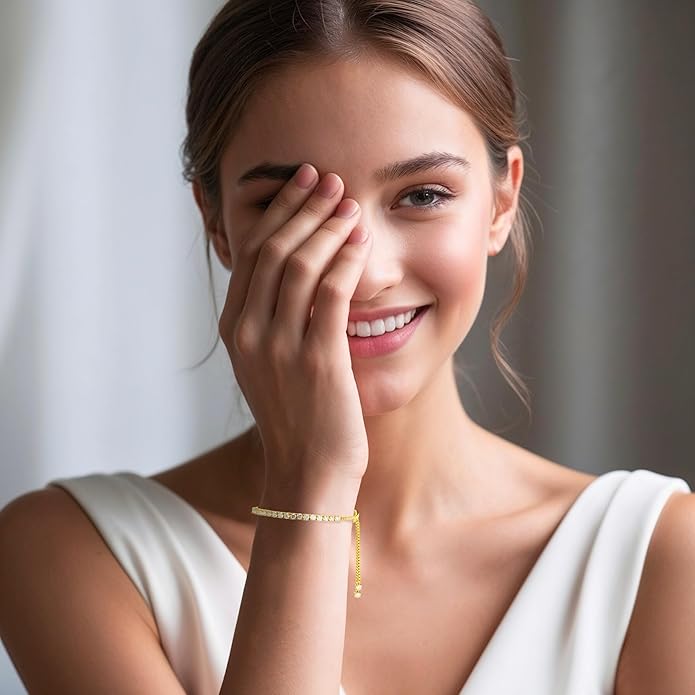 LOVE&LOVE Moissanite Tennis Bracelets for Women, 3mm & 4mm D Color VVS1 Round Cut｜925 Sterling Silver Adjustable Bracelet, Jewelry Gift Her Birthday Anniversary