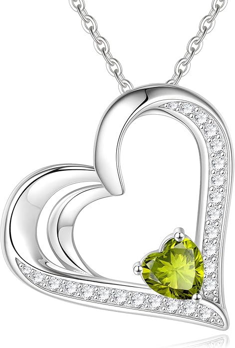 GLIVEOR 925 Sterling Silver Birthstone Necklace Heart Necklace for Women Gifts for Women