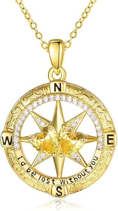Zeuslia Double Birthstone Necklace Gifts for Wife - 925 Sterling Silver Sunflower/Rose/Crown Cross/Compass/Heart Pendant I Love You Necklace, Anniversary Birthday Gifts for Wife Girlfriend Mom Her
