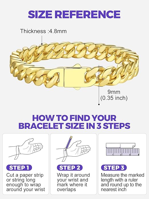 Richsteel 5/7/9/12mm Wide Miami Cuban Link Chain Bracelet for Men Women,Stainless Steel/Gold/Black Plated,7.4/8.2/9 Inch Length,Hip Hop Urban Street-wear Jewelry(Gift Wrapped)