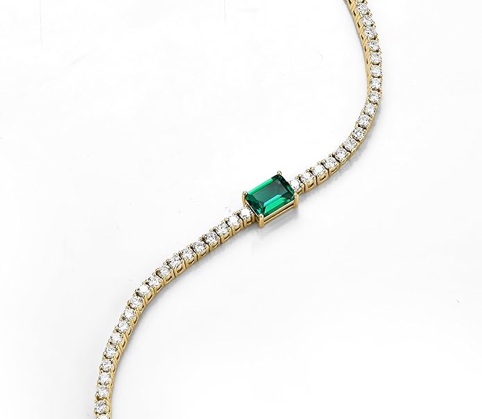 18K White/Yellow Gold Plated Silver Bracelet With Lab Grown Sapphire/Emerald/Ruby Surrounded With Lab Grown Diamond/Moissanite, Bracelet For Women Comes With Gift Box