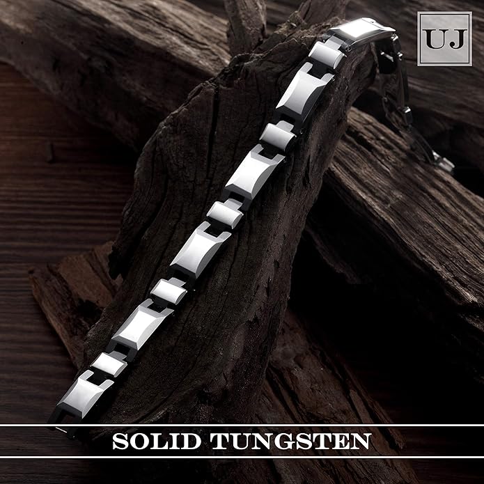 Urban Jewelry Men’s Tungsten Carbide Link Bracelet Collection – 8.3–8.5" Length, 10 mm Heavy Chain, Cross, Track, Box & Wheat Styles, Scratch & Tarnish Resistant, Secure Snap‑Lock, Gift Box