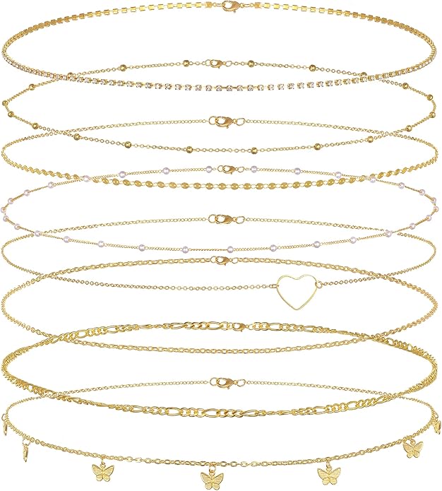 Tornito 8Pcs Waist Belly Chain CZ Heart Pearl Snake Bead Sequin Paperclip Belly Chain Summer Beach Sexy Body Chains Jewelry Accessories for Women Adjustable