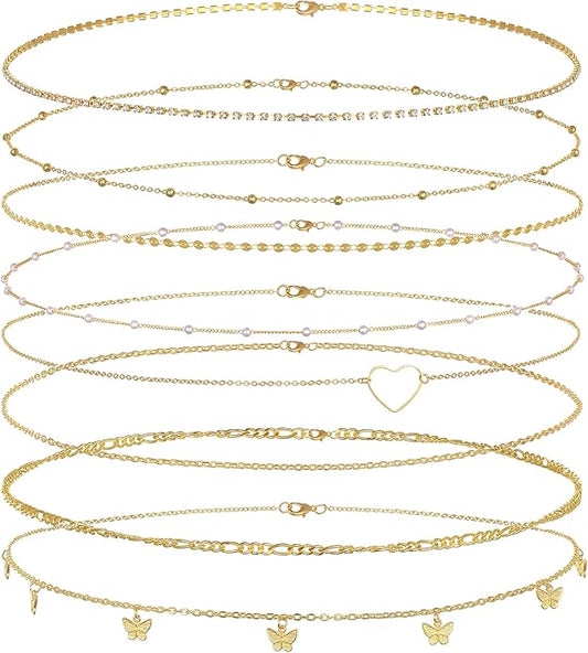 Tornito 8Pcs Waist Belly Chain CZ Heart Pearl Snake Bead Sequin Paperclip Belly Chain Summer Beach Sexy Body Chains Jewelry Accessories for Women Adjustable