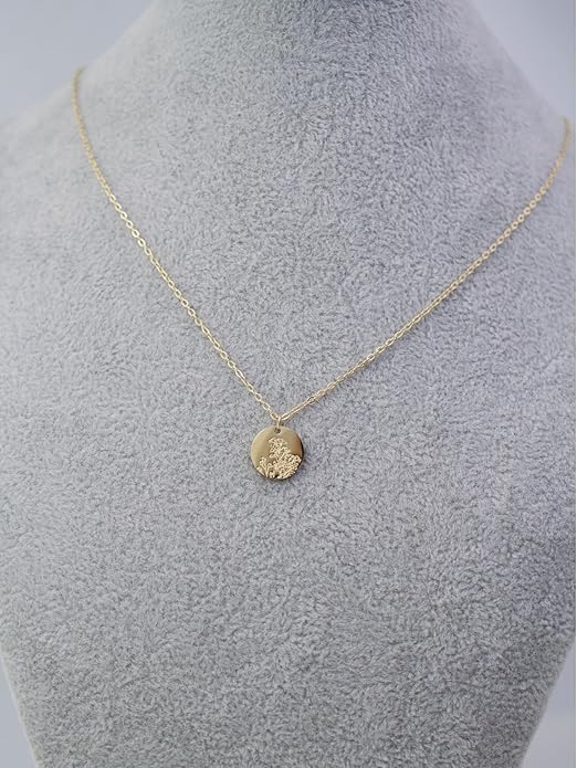 Birth Flower Necklace, 14K Gold Plated Floral Pendant Necklaces for Women, Simple Dainty Birth Month Flower Necklace, Birthday Jewelry for Women - 12 Month