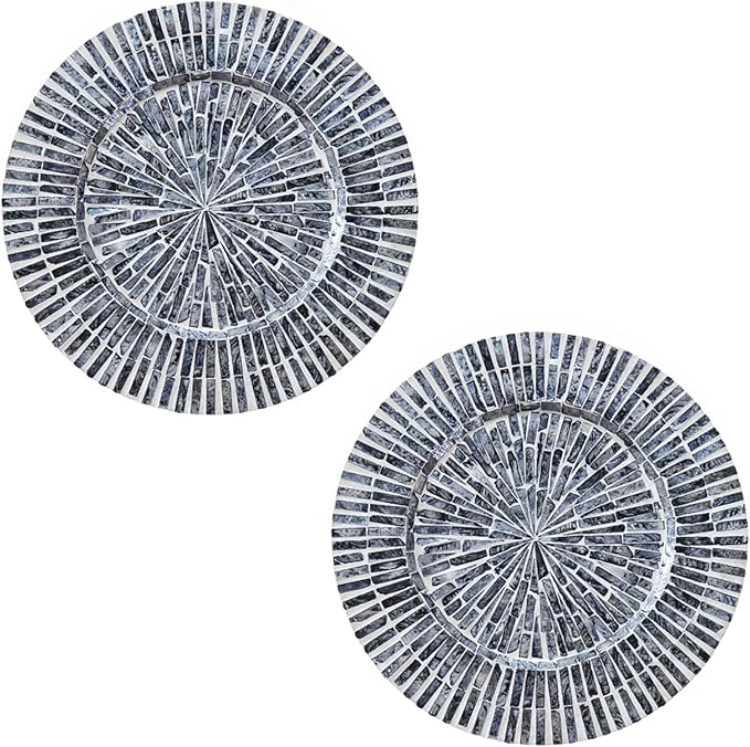 i-lan Set of 2 Mother of Pearl Decorative Charger Plates for Display, 13" Sea Shell Inlay Wood Charger Plates for Dining, Party, Modern and Rustic Decoration Placemats for Dinner Plates,Black Ray