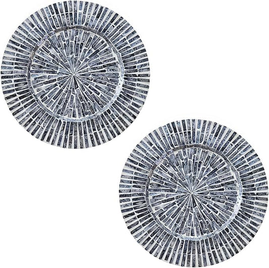 i-lan Set of 2 Mother of Pearl Decorative Charger Plates for Display, 13" Sea Shell Inlay Wood Charger Plates for Dining, Party, Modern and Rustic Decoration Placemats for Dinner Plates,Black Ray