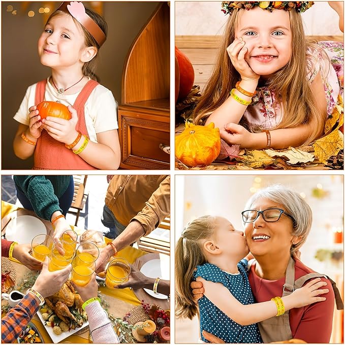 JUNEBRUSHS 64pcs Thanksgiving Party Favors Fall Leaves Pumpkin Silicone Bracelets Rubber Wristbands for Autumn Thanksgiving Home Office Party Decorations Gifts