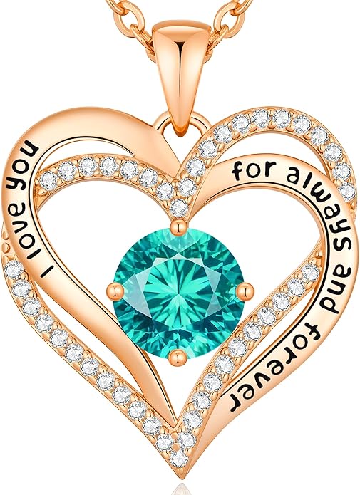 CDE Forever Love Heart Necklaces for Women, Mom, Girlfriend, Wedding Anniversary Birthday Mother Day Christmas Day Gift for Wife Girlfriend Jewelry with Birthstone Pendant
