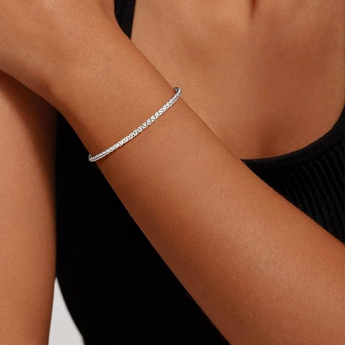 S925 Sterling Silver Bracelet for Women,3mm Wheat Sterling Silver Link Chain Bracelet for Women Jewelry Gift