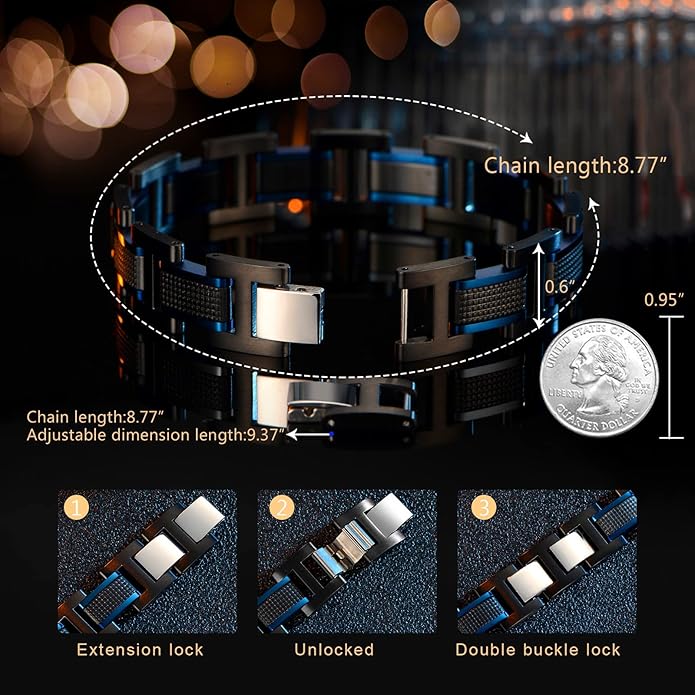 Men's Stainless Steel Two-Tone Square Link diamond Bracelet in Black & Blue Ion-Plated Black