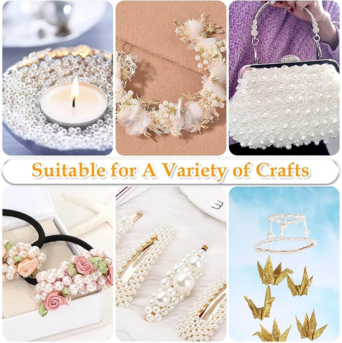 Anezus 2205Pcs Pearls for Craft, Assorted Sizes Fake Pearl Beads, Sew on Pearls, Bulk Loose Pearl Beads with Holes for Jewelry Making, Bracelets, Necklaces, Hairs, Decoration, Vase Filler