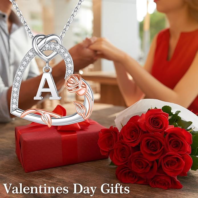 Iefil Christmas Gifts for Women Her - 925 Sterling Silver Heart Initial Necklaces, Anniversary Birthday Gifts, Women Jewelry Gift for Wife Girlfriend Mom Daughter Her