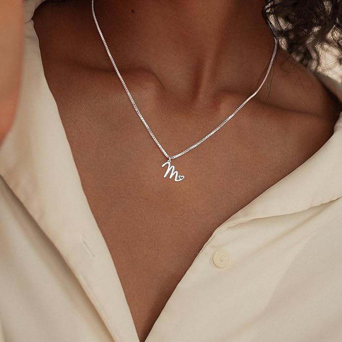Initial Necklaces for Women Trendy, Dainty Silver Letter Necklace Cute Pendant Choker Name Necklace Personalized Costume Monogram Silver Jewelry Necklace for Women Valentines Gifts