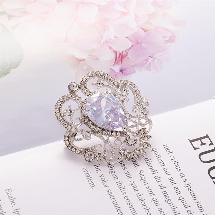 SELOVO Vintage Style Elegant Crown Rhinestone Teardrop Pin Brooch for Women
