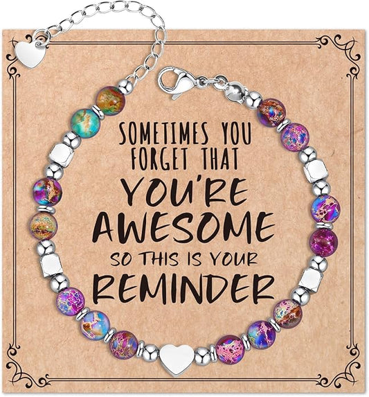 Desimtion Healing Natural Stone Bracelets for Women Girls, Sometimes You Forget You're Awesome -Christmas Gifts for Women Teen Girls, Best Friend Birthday Gifts for Women Friendship Bracelets
