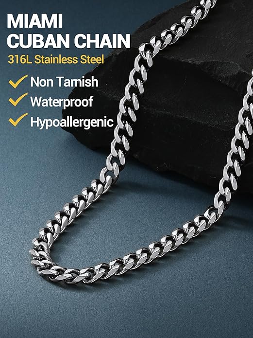 PROSTEEL Miami Cuban Link Chain for Men, 18K Gold/Black/Stainless Steel Necklace,6mm/9mm/12mm Width, Upgrade Clasp & Durable Chain for Mens Womens Jewelry,18"-30",with Gift Box
