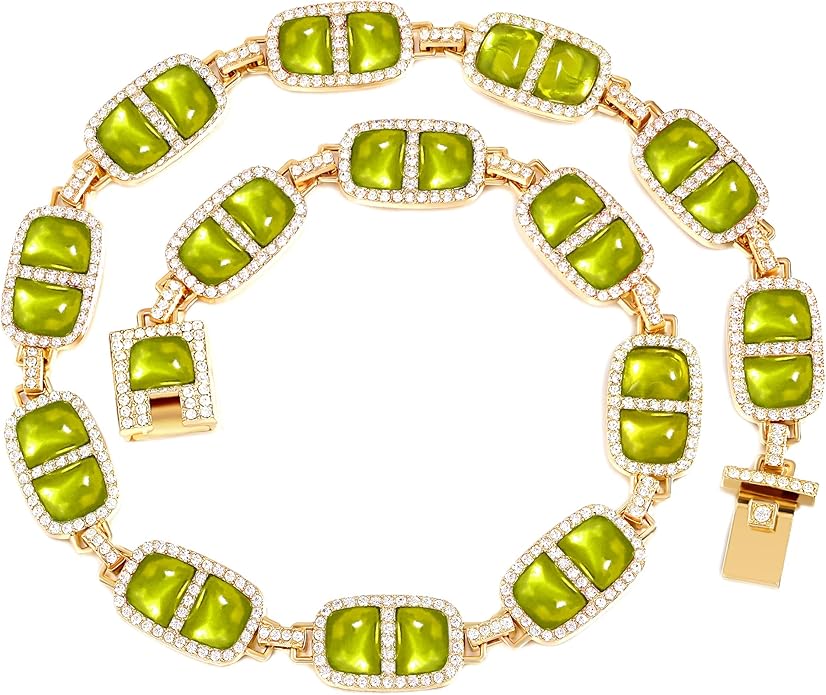 Chunky Necklace for Women 12 Colors Diamond Stone Gold Statement Necklace for Women Full Trendy Blue Birthstone Choker Necklace for Women Square Design Necklace Jewelry