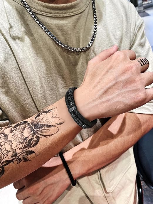 Bestyle Genuine Men Leather Bracelets Fashion Stainless Steel Celtic/Sport Ball Bead Cuff Wirstband Bracelets for Men, Size 7.5/8.3/9.1Inch