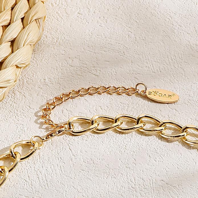 Bocar Layered Collar Necklace Statement Circle 2 Strand Chain Jewelry Necklaces Trendy for Women Gift