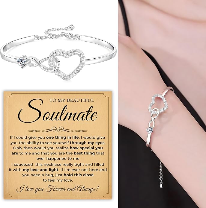 To My Soulmate Bracelet, Soulmate Bracelet For Women, Soulmate's Jewelry Gift From Boyfriend Husband Friend With Message Card And Box Meaning, Valentine Gifts For Her, Birthday Christmas Gifts