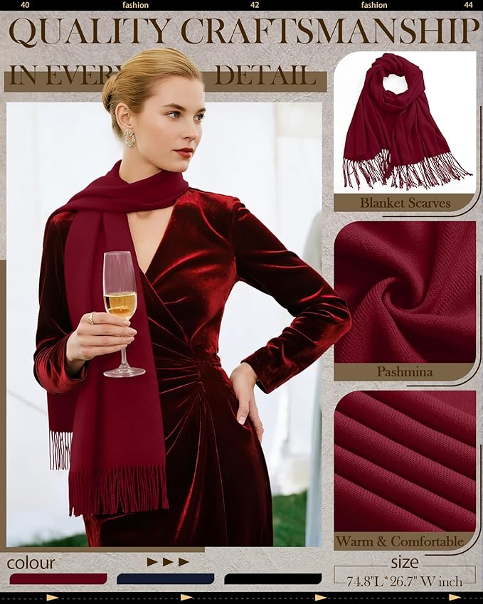 Oakgarden 3 Pack Winter Scarf for Women Pashmina Scarves Shawl Wraps Bridesmaid Gifts for Evening Dresses