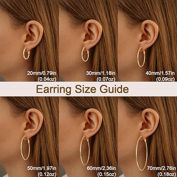 Jewlpire 14K Gold Plated 925 Sterling Sliver Post Hoop Earrings, 2MM Thick Hoop earrings Lightweight Large Hoop Earrings for Women Trendy 20/30/40/50/60/70mm