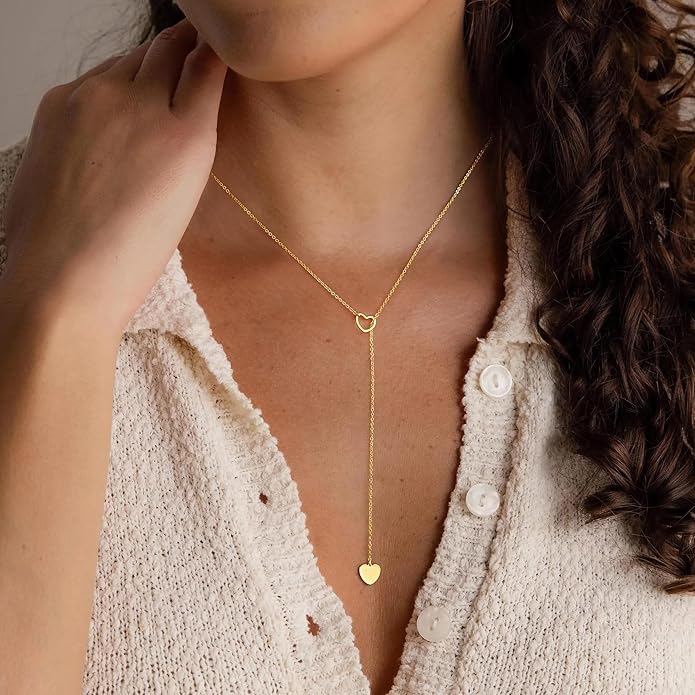 Yoosteel Long Lariat Necklace for Women - Dainty Y-Shaped Necklaces 14K-Gold-Plated Drop Chain Simple Jewelry Trendy Gifts for Women