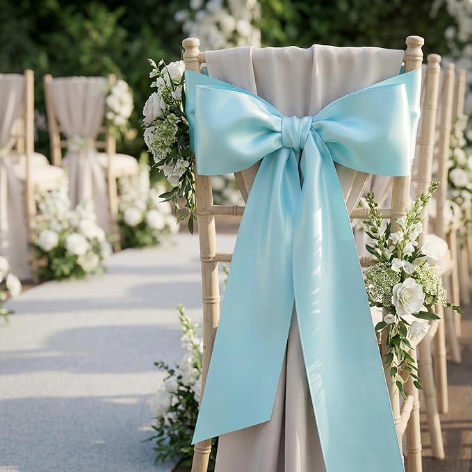 LEEQE Lt.Blue Satin Ribbon 3 inch X 15 Yards Polyester Ribbon for Gift Wrapping Very Suitable for Weddings Party Hair Bow Invitation Decorations and More