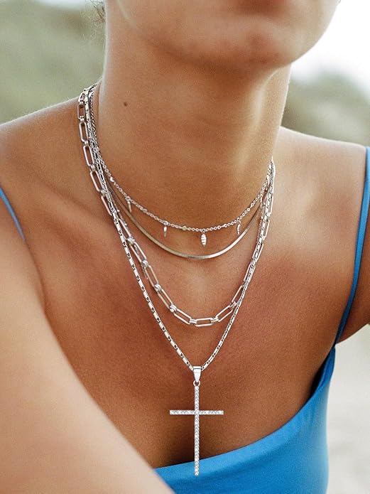 U7 Cross Necklace for Women,Silver/14K Gold Large or Small Cross Necklaces with CZ Diamond,Faith Birthday/Christmas Gift for Her Women Mother Daughter Grandmother