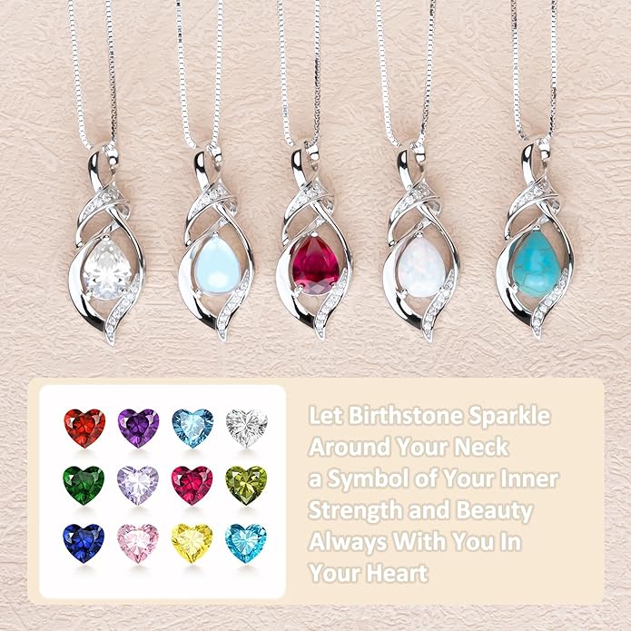 Birthstone Necklace for Women 925 Sterling Silver Necklace Birthday Gifts for Women Mom Wife 18"+2" Inch