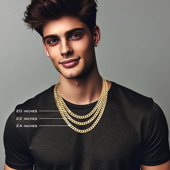 waitrose 7mm Silver Chain for Men Miami Cuban Link Mens Chain,925 Sterling Silver/14K Gold Plated and 316L Stainless Steel Silver/Gold Chains for Men Necklace