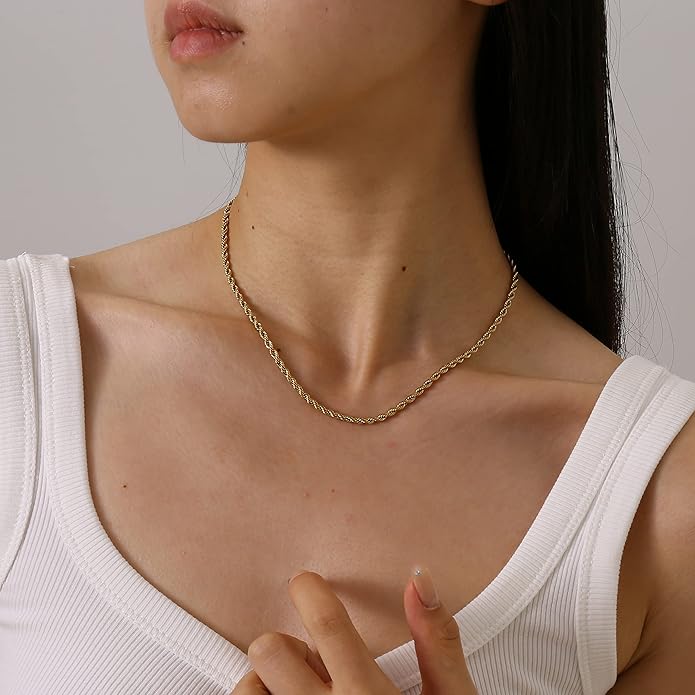 Dainty Chain Necklace for Women, 18K Gold Plated Coin Disc Choker Necklaces Simple Satellite Beaded Twisted Thin Paper Clip Chain Everyday Jewelry Gifts